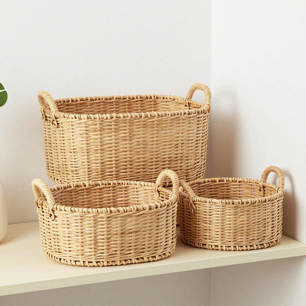 Woven seagrass basket set for bathroom organization