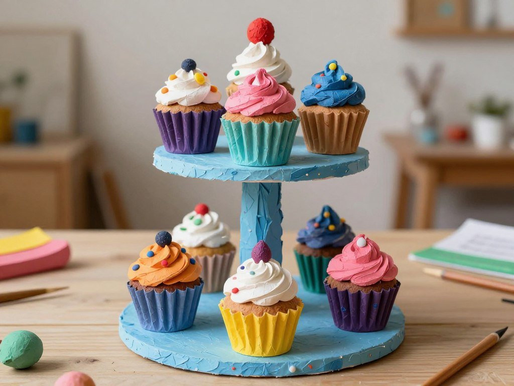 artistic sculptural DIY cupcake stand made from paper mache technique