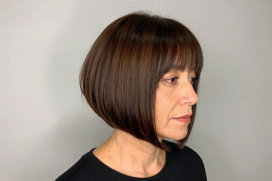 asymmetrical bob with side-swept bangs