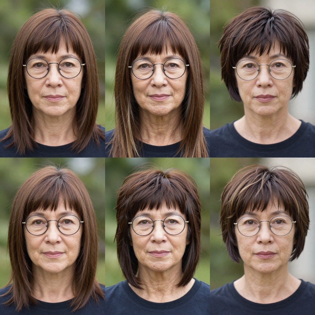 asymmetrical pixie with long side bangs and round glasses