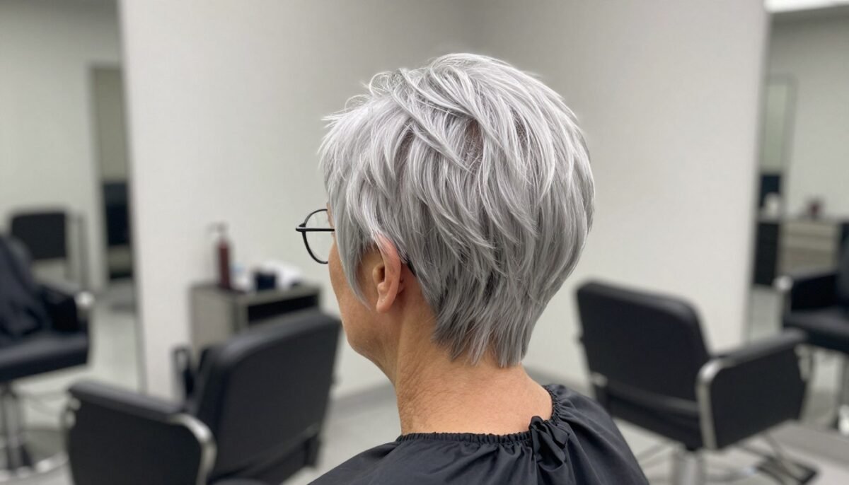 asymmetrical silver pixie cut with longer side