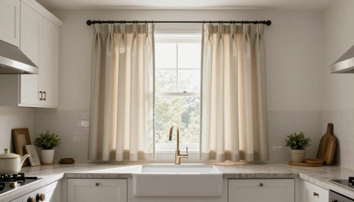 attractive kitchen with budget-friendly curtains showing cost-effective style