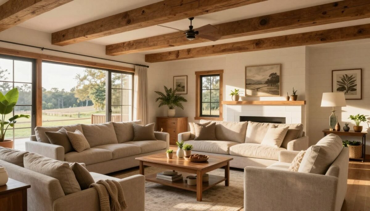 beautiful completed country farmhouse living room