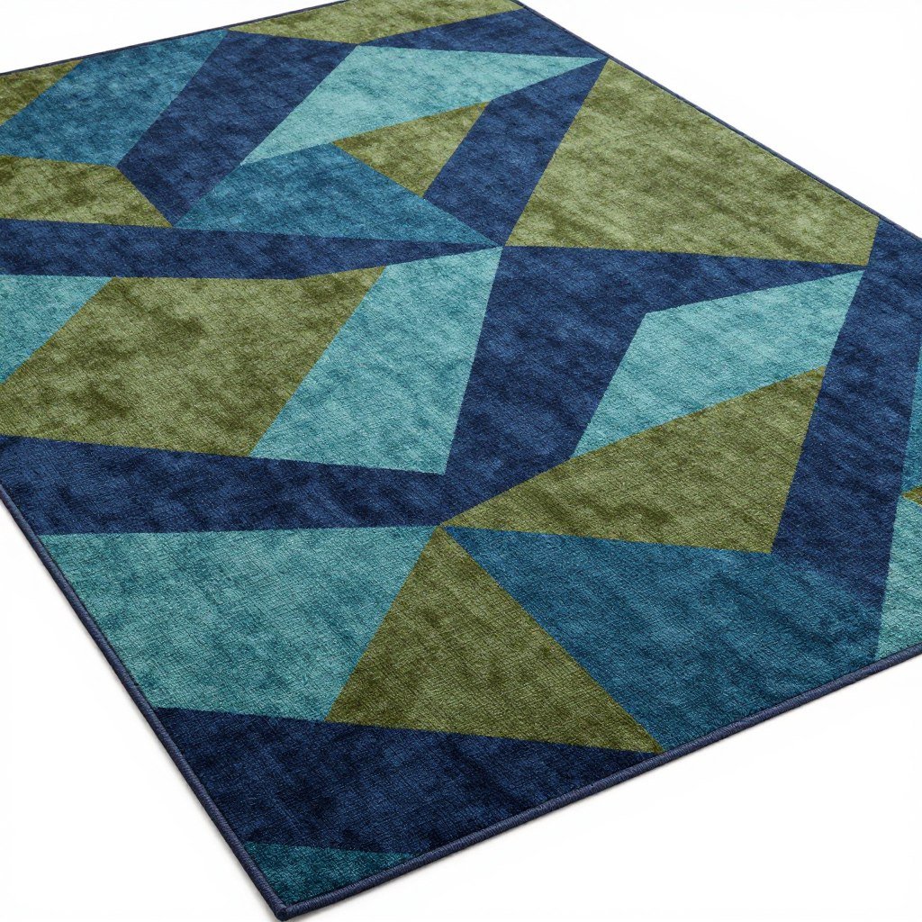 blue and green geometric area rug
