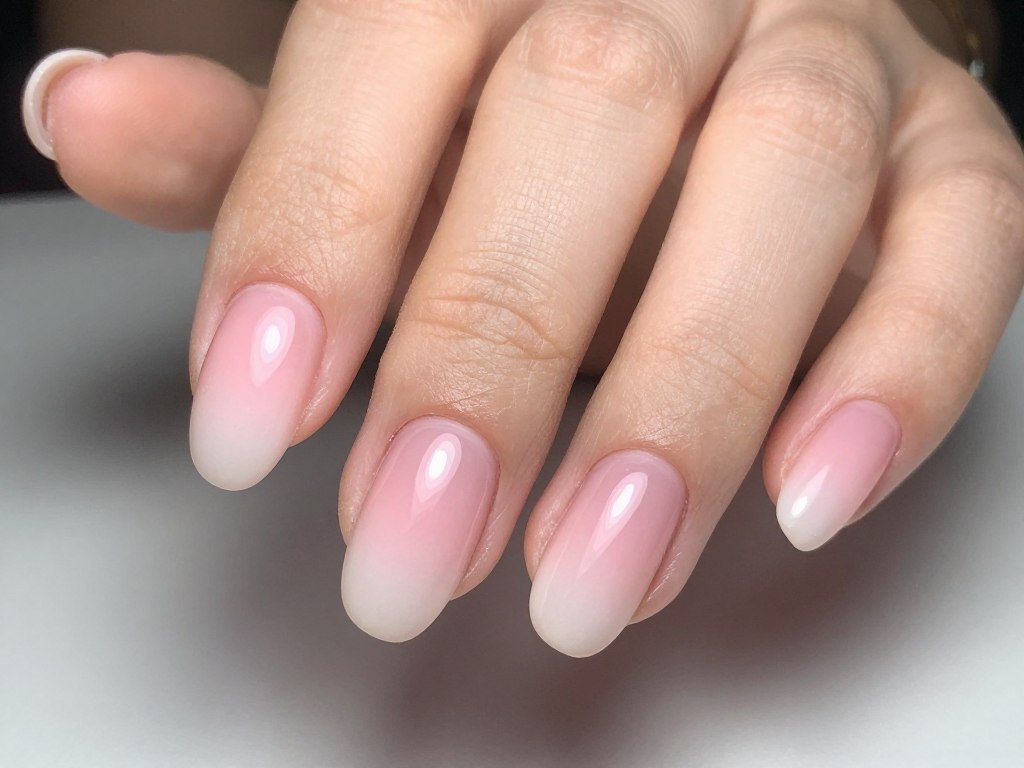 blush pink gradient nails fading from deeper pink to nearly white