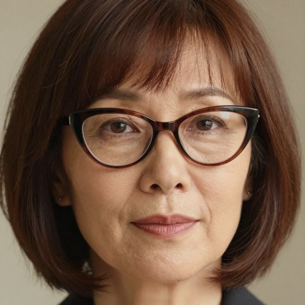 bob haircut with soft side fringe and cat-eye frames