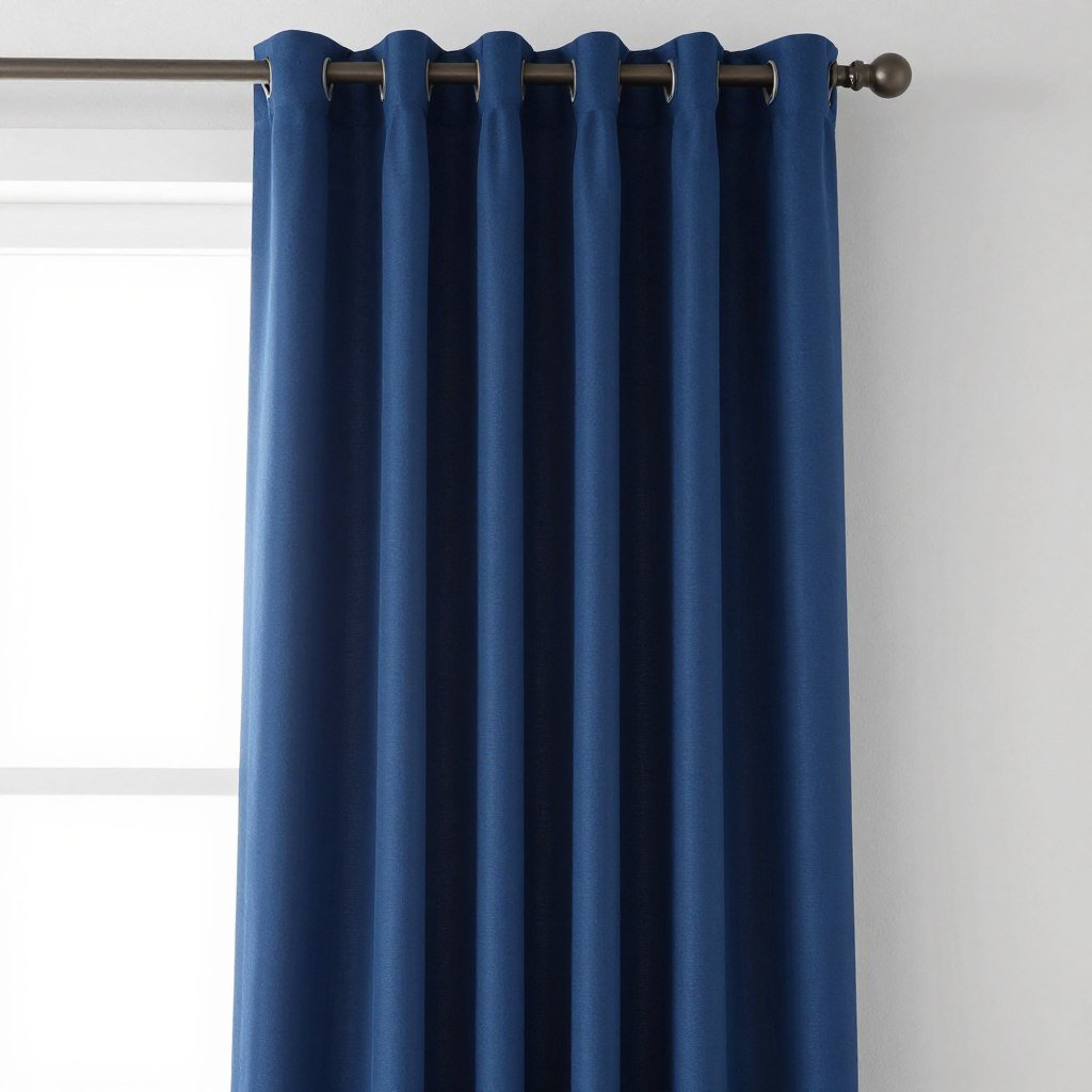 bold colored curtain panel in rich navy blue for kitchen accent