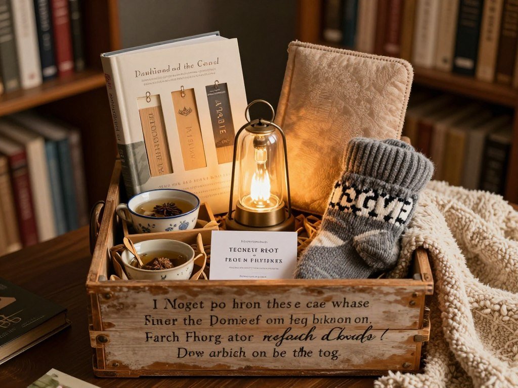 book lover themed gift basket with novels and reading accessories