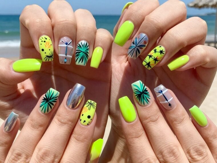 bright colorful summer nail designs featuring vibrant patterns and trendy nail art