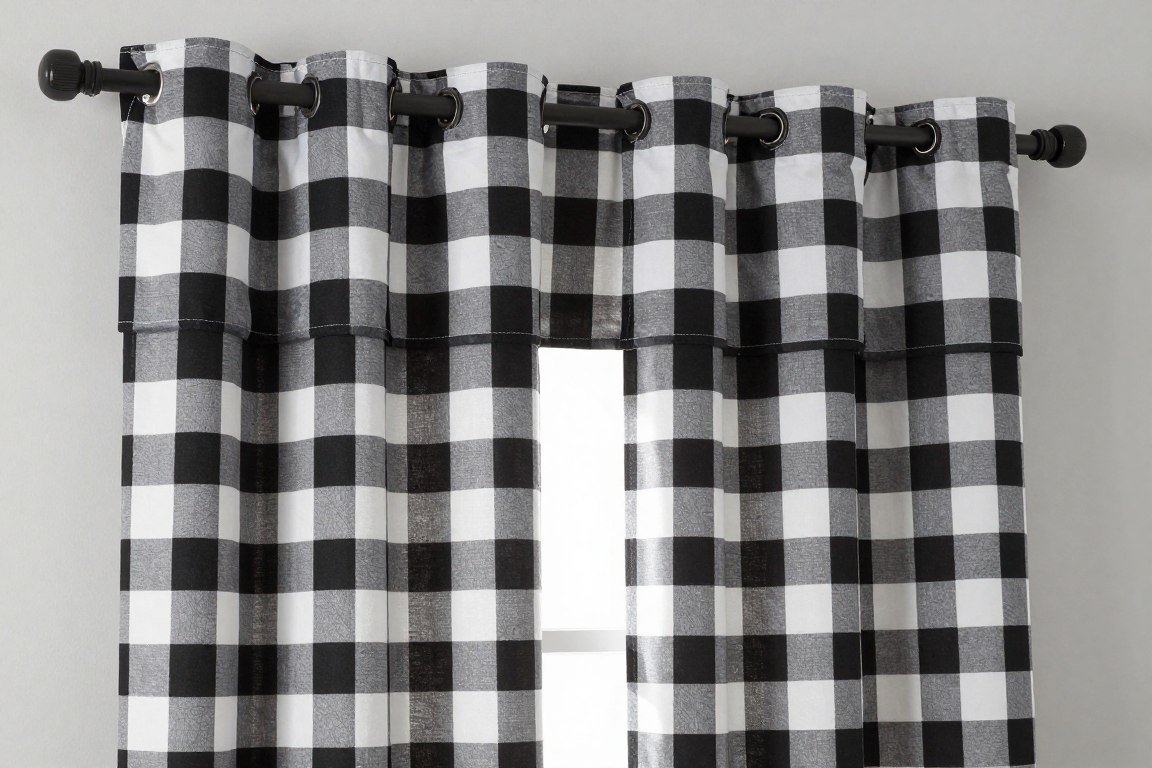 buffalo check kitchen curtain tier and valance set in black and white pattern