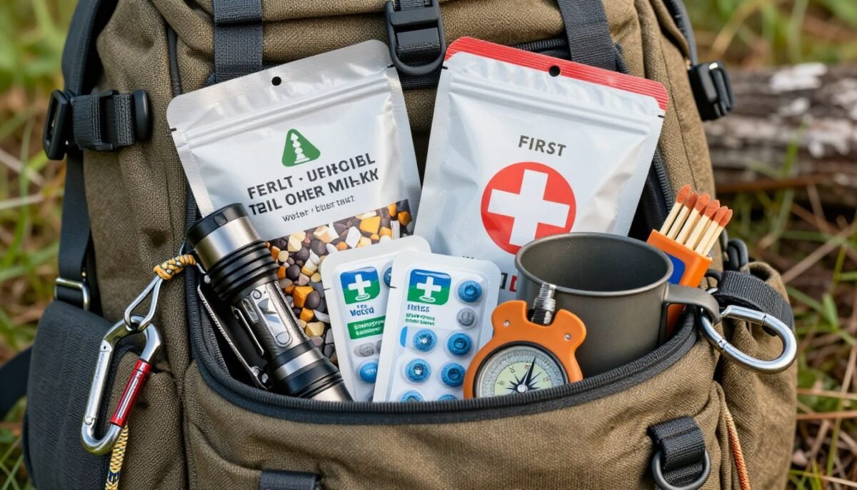 camping themed gift basket with outdoor gear