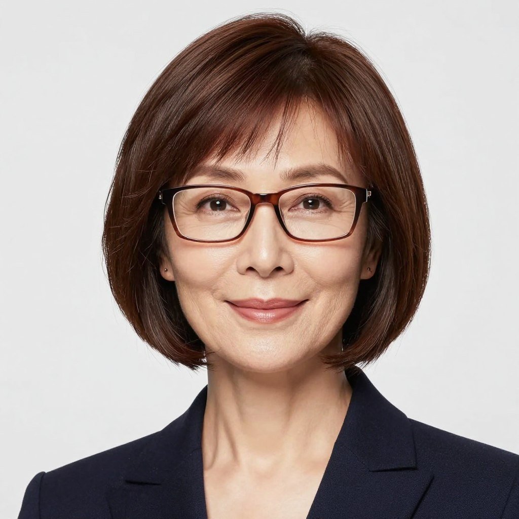 chin-length bob with modern rectangular glasses
