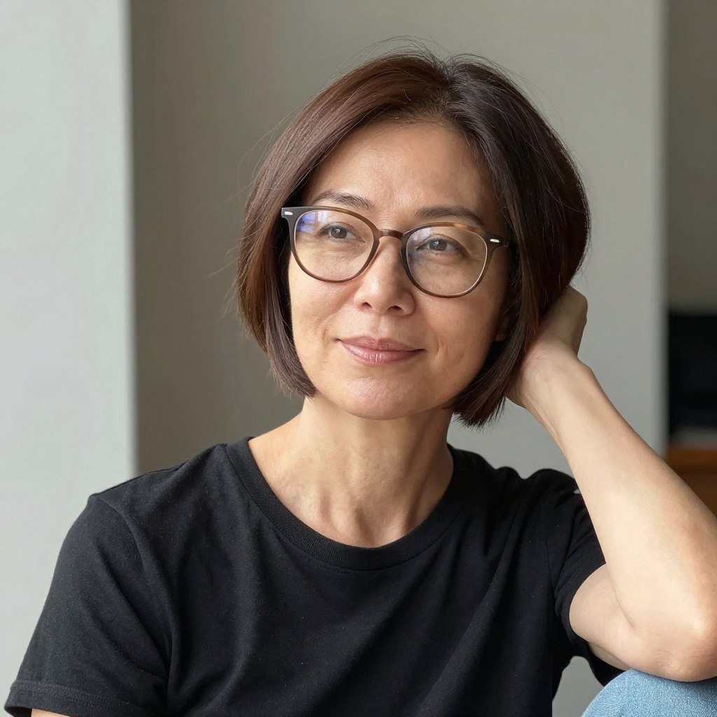 choppy bob with textured ends and casual frames