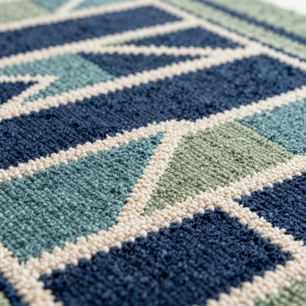 close-up detail of blue and green patterned rug