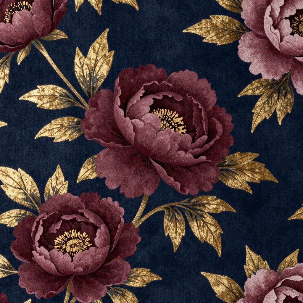 close-up detail of dark floral wallpaper pattern with burgundy roses