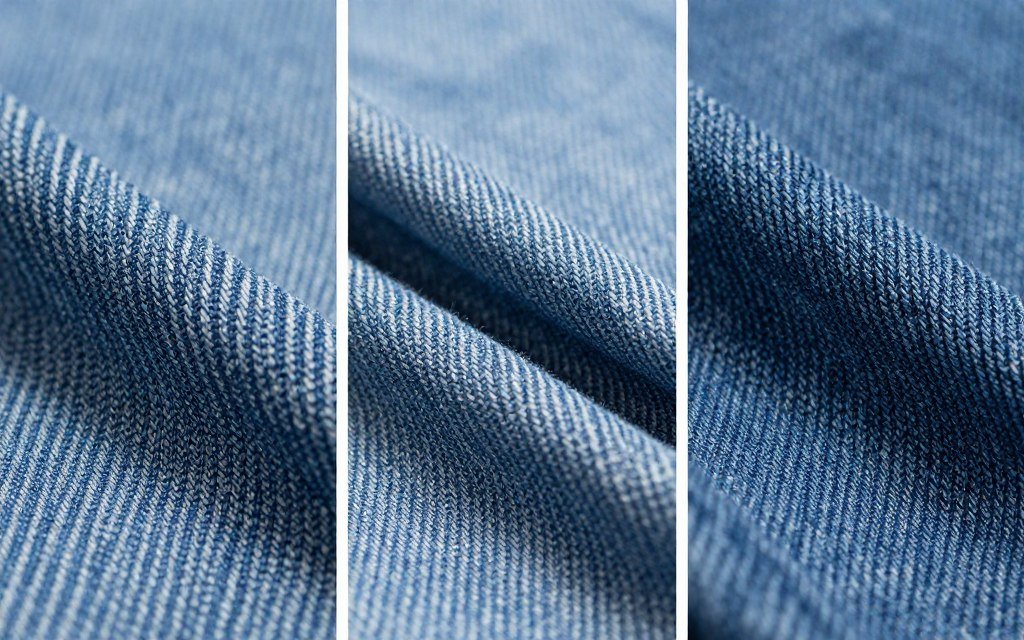 close-up of different denim fabric textures