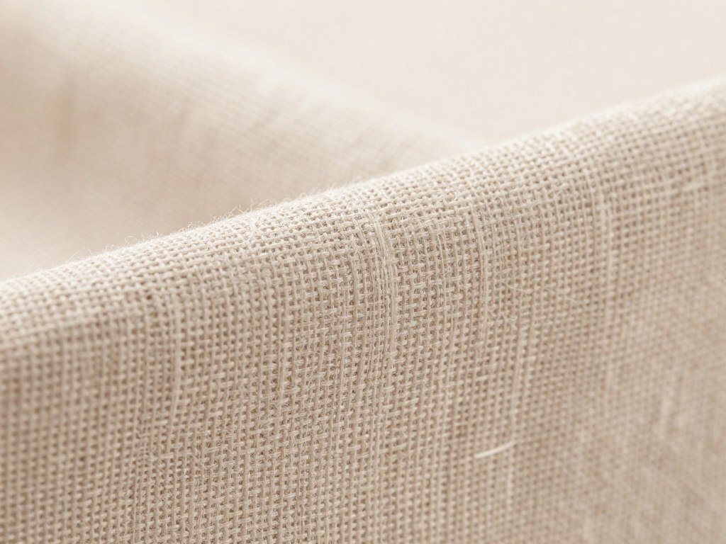 close-up of linen curtain fabric texture showing natural weave pattern