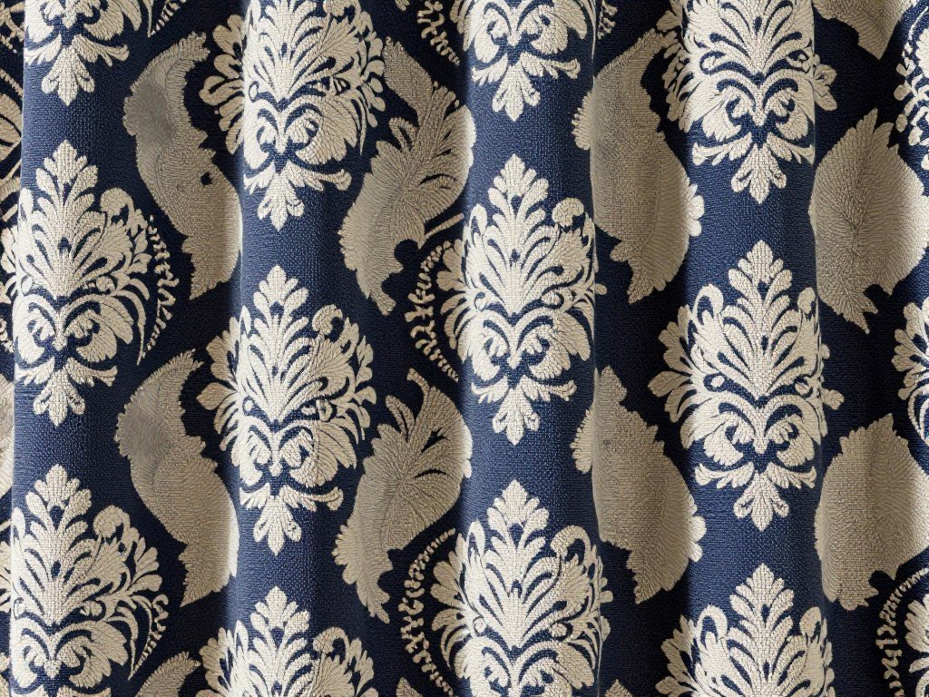 close-up of medallion pattern curtain fabric showing detailed ornamental design
