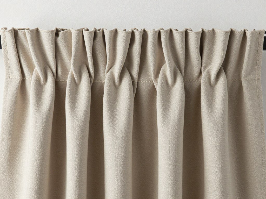 close-up of pinch pleat curtain header showing tailored construction