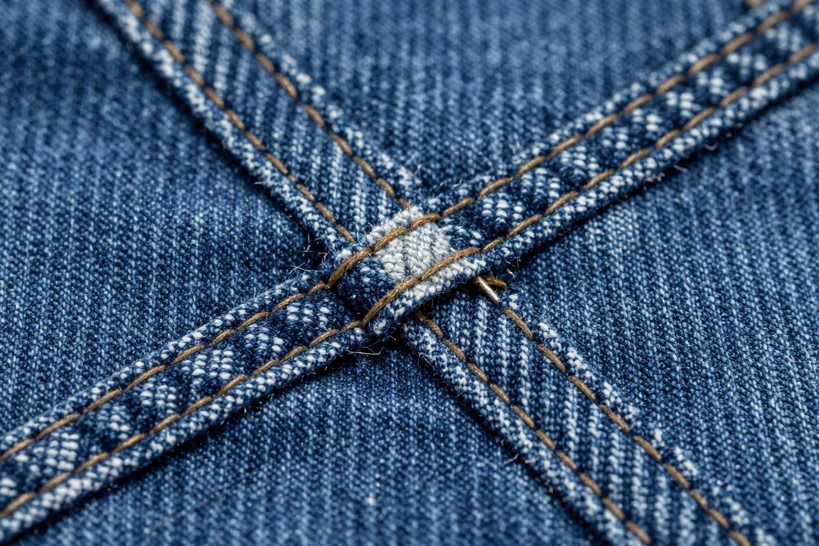 close-up of premium denim construction details