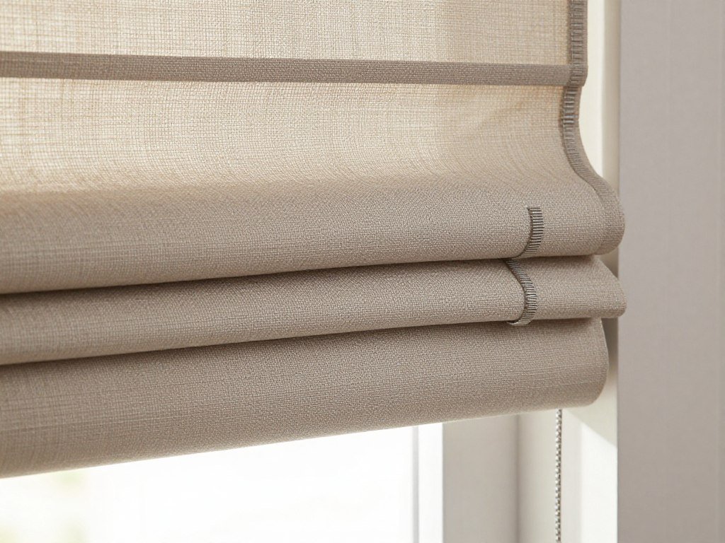 close-up of roman shade fabric fold mechanism showing construction detail
