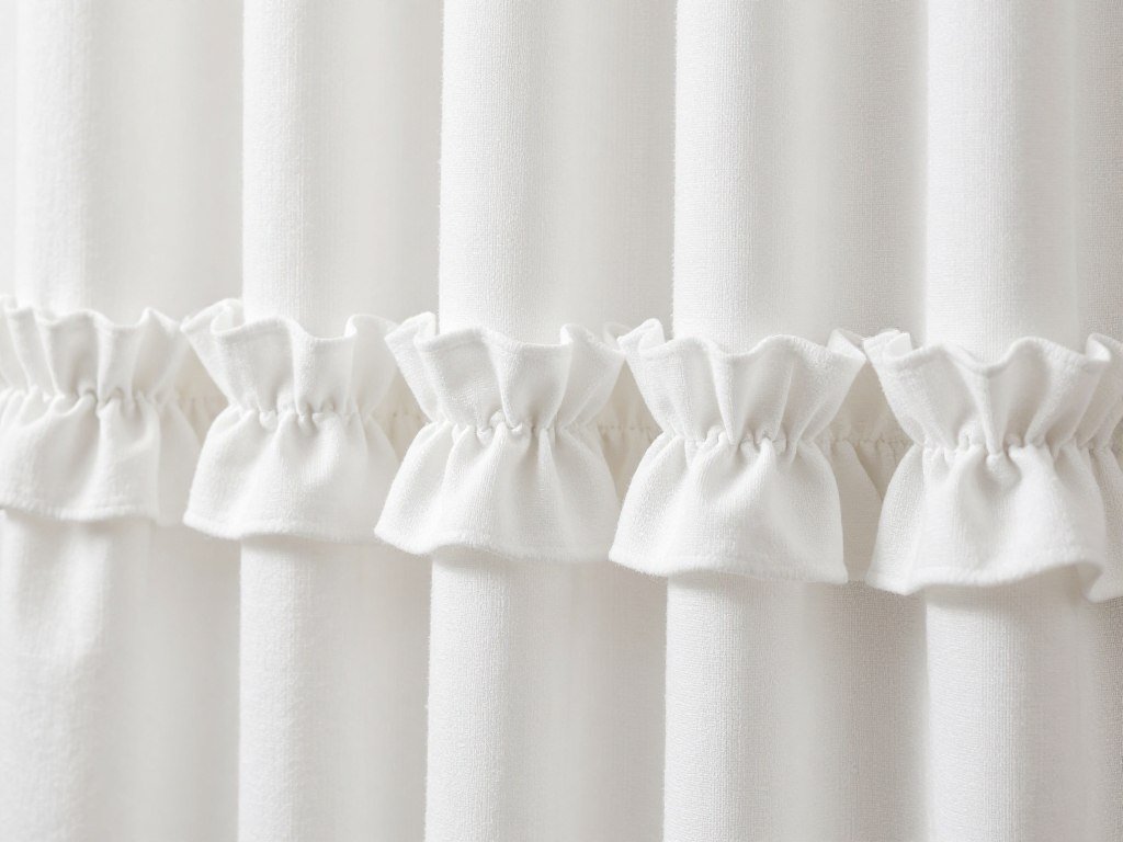 close-up of ruffled curtain edge showing gathered fabric detail