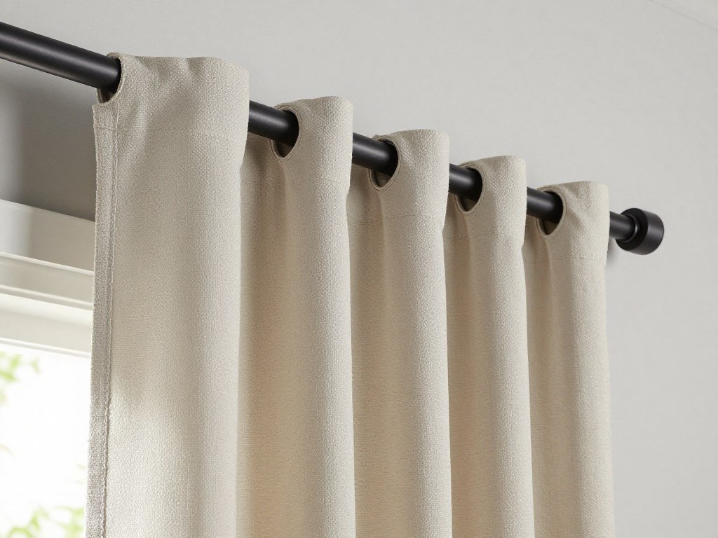 close-up of tab top curtain header showing fabric loop construction