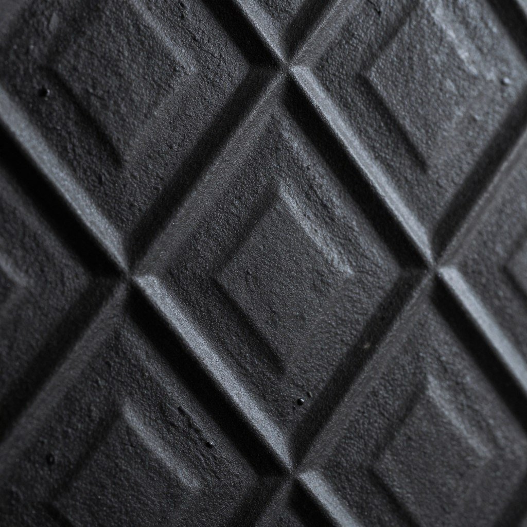 close-up of textured dark wallpaper showing raised pattern detail