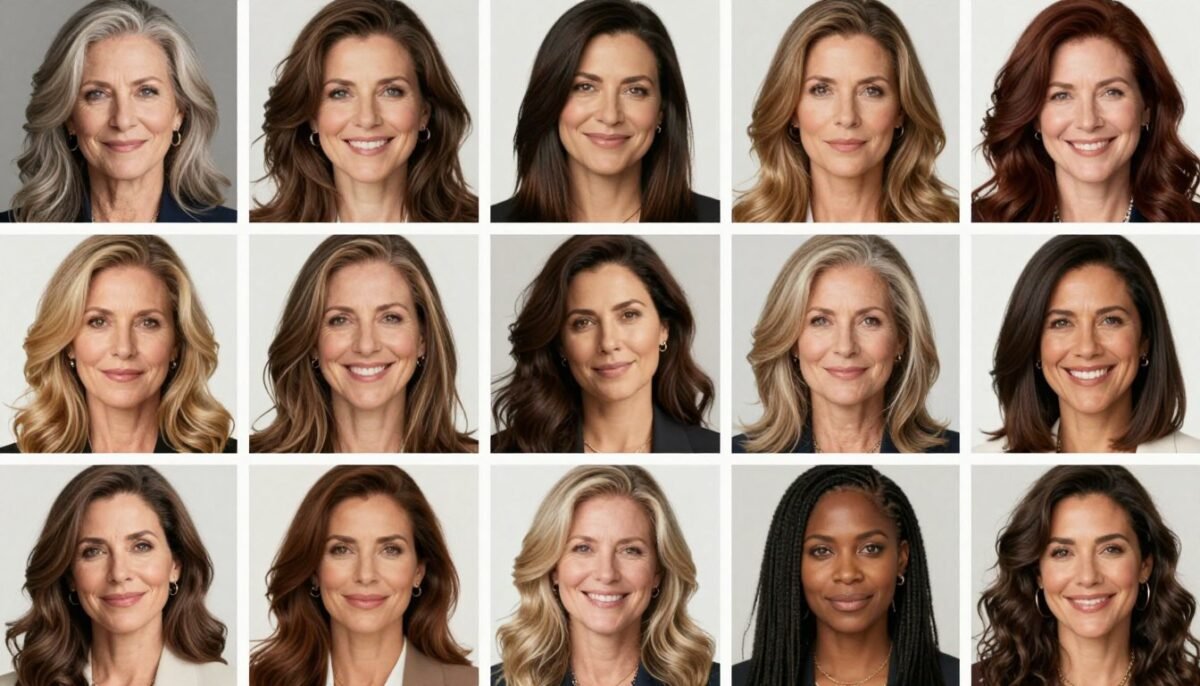 collage of diverse women over 50 with beautiful medium-length hairstyles