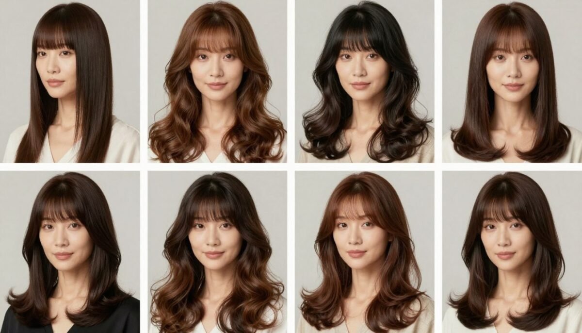 collection of long hairstyles with bangs for women over 50