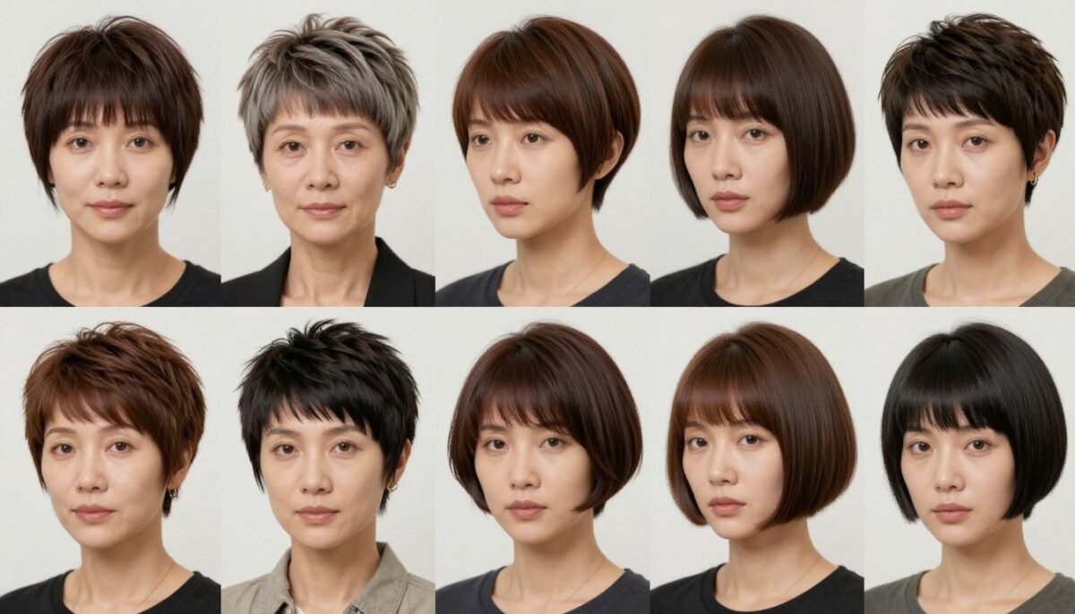 collection of short hairstyles with bangs for women over 50