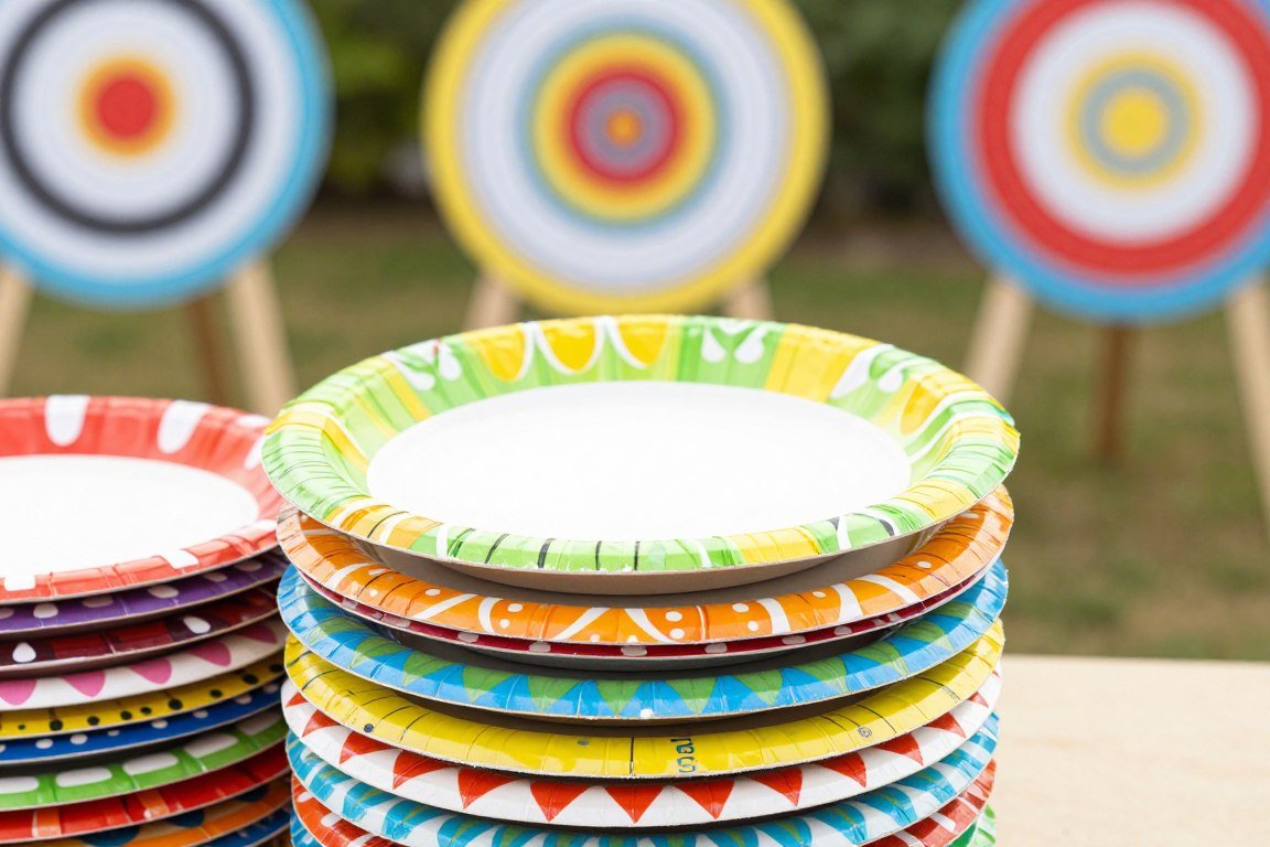 colorful paper plate rings for carnival toss game