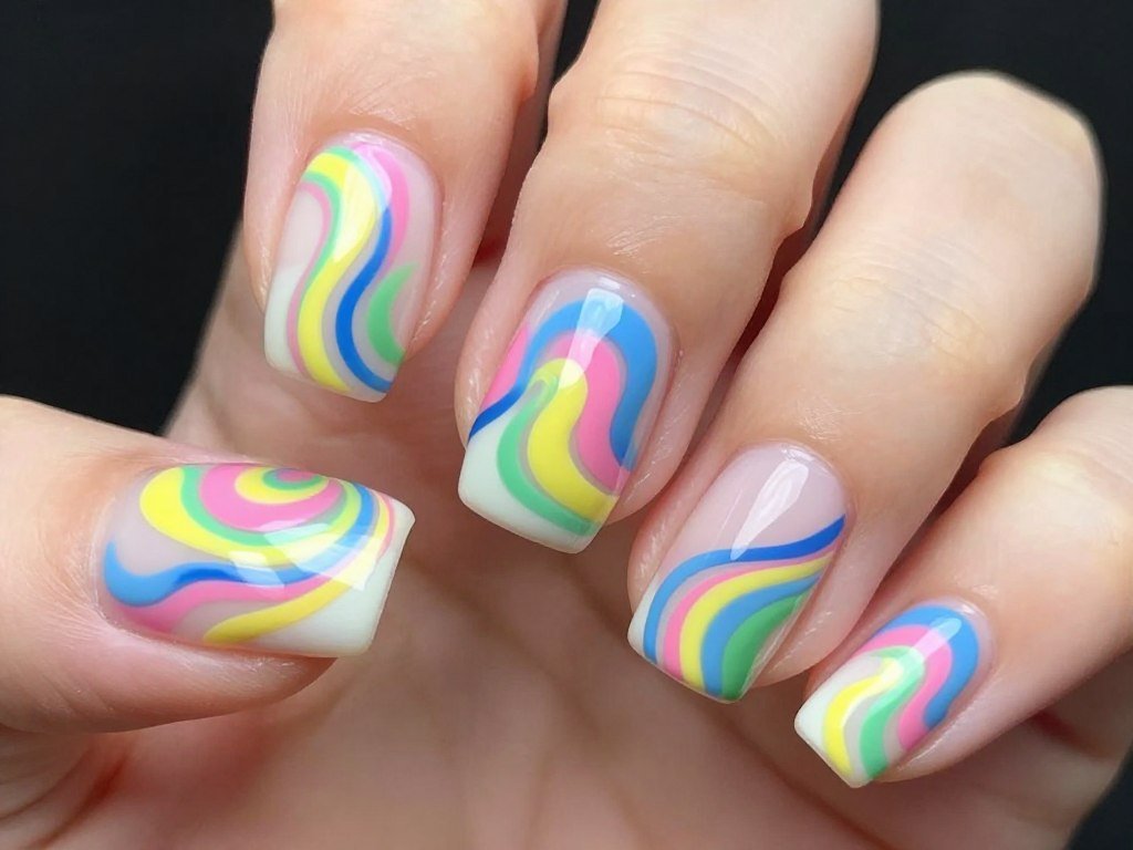 colorful swirl abstract summer nail art design