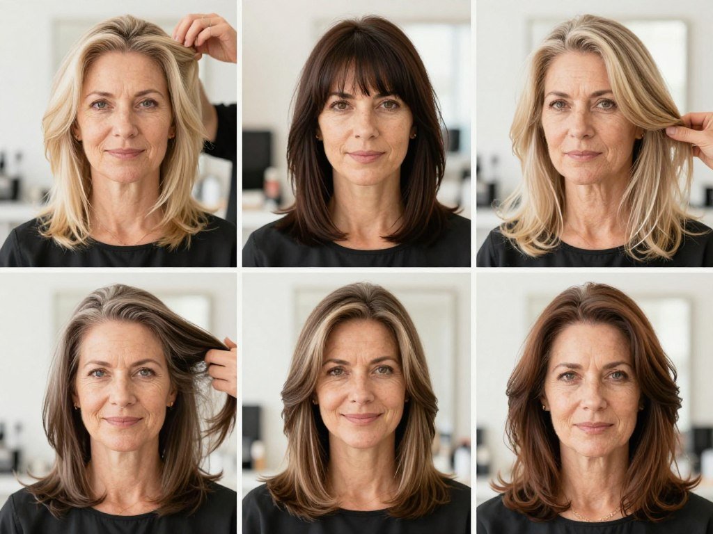 comparison of three medium-length hairstyles on women over 50 showing versatility