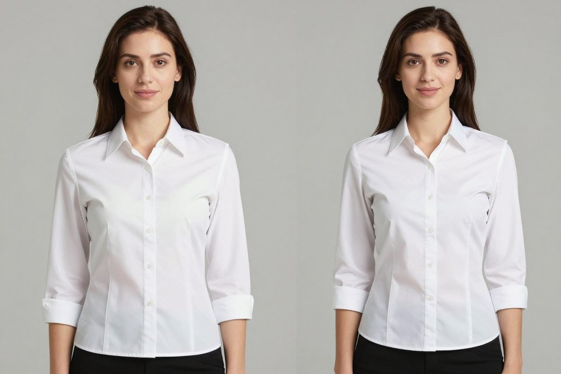 comparison showing properly fitted versus ill-fitted clothing