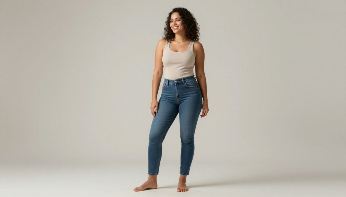 confident woman in perfectly fitted jeans confident woman in perfectly fitted jeans