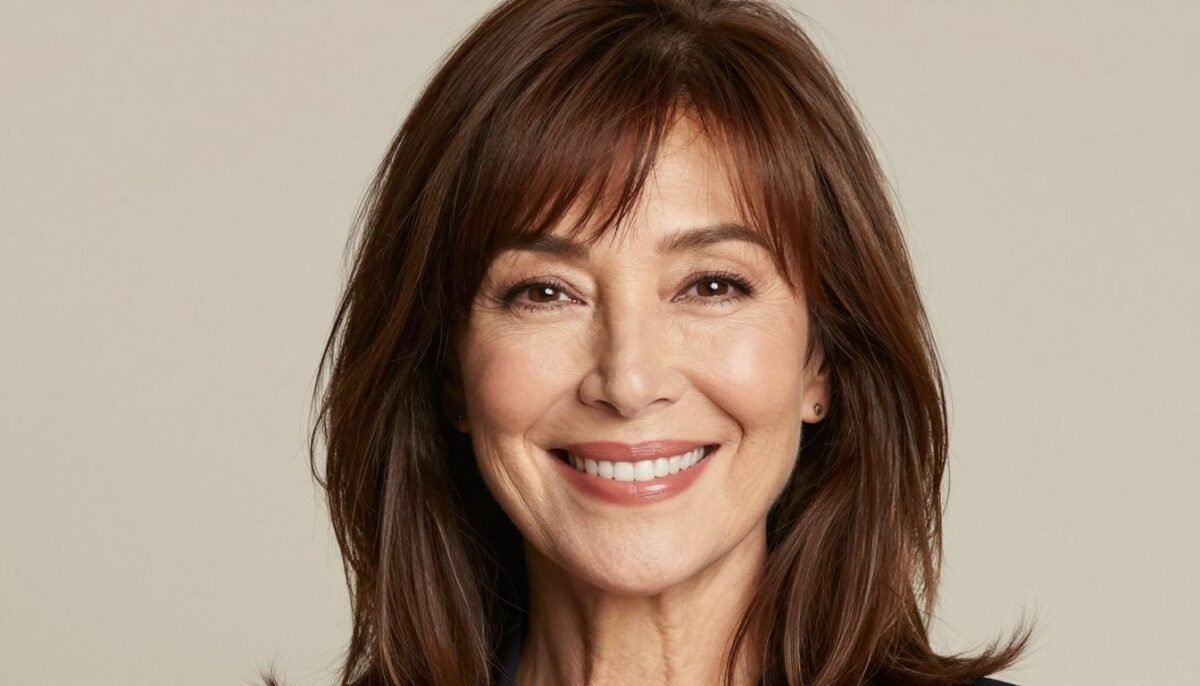 confident woman over 50 with beautiful bangs smiling