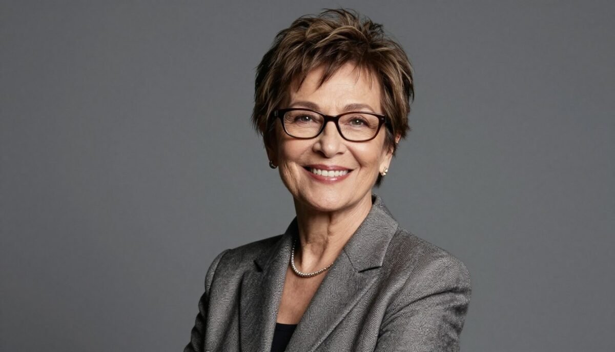 confident woman over 70 with stylish short hairstyle
