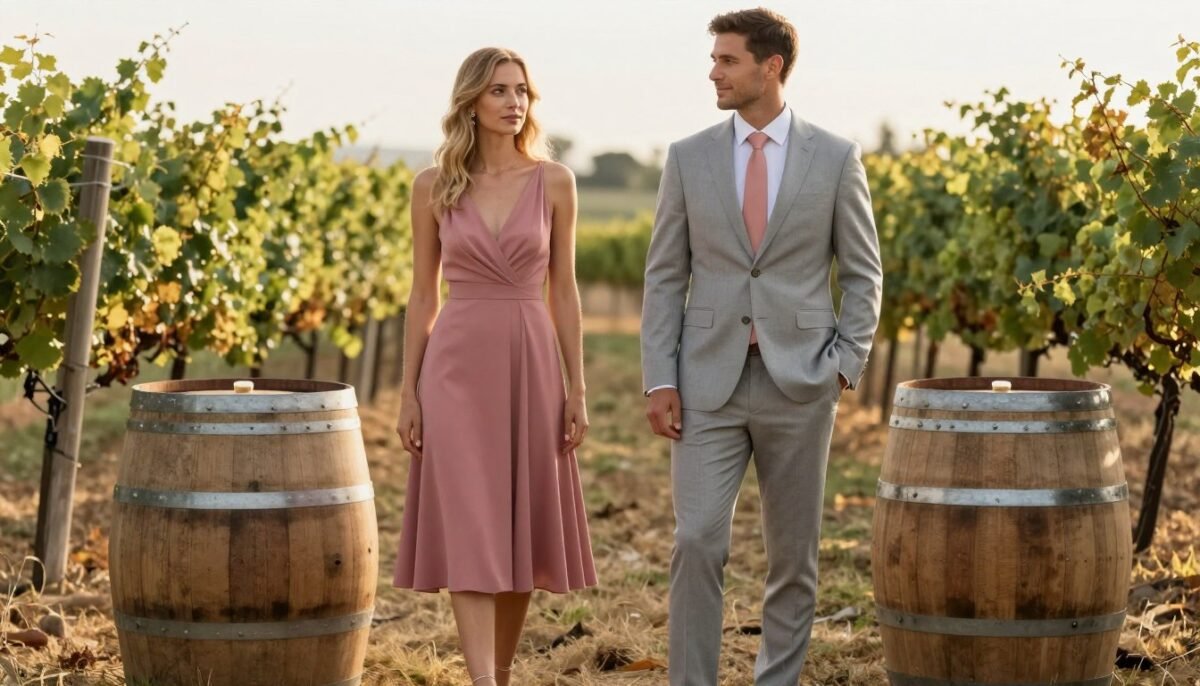 coordinated couple outfits for winery wedding