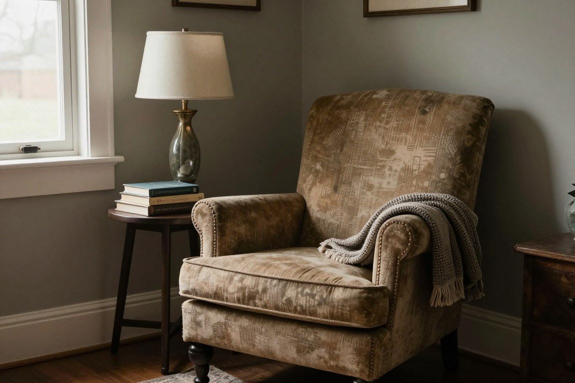 cozy reading nook in farmhouse living room