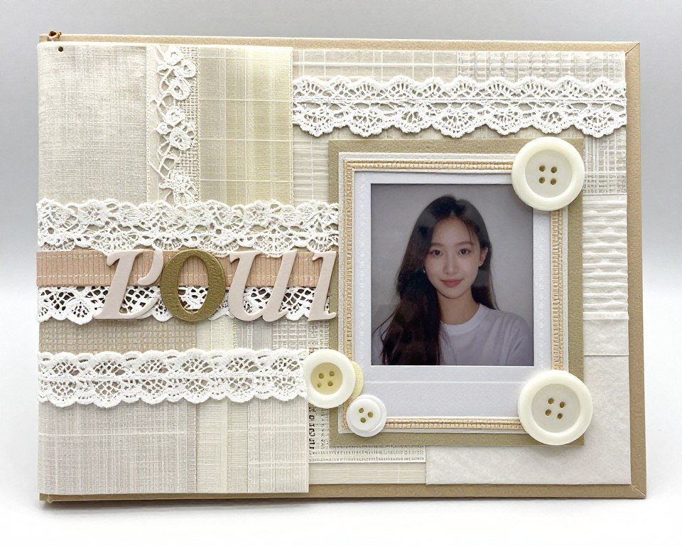creative scrapbook cover with mixed textures and title