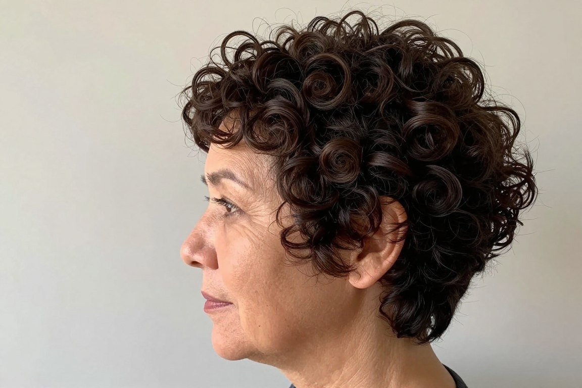curly pixie with curly bangs