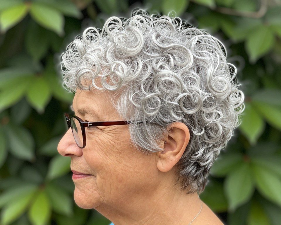 curly silver pixie cut with natural texture