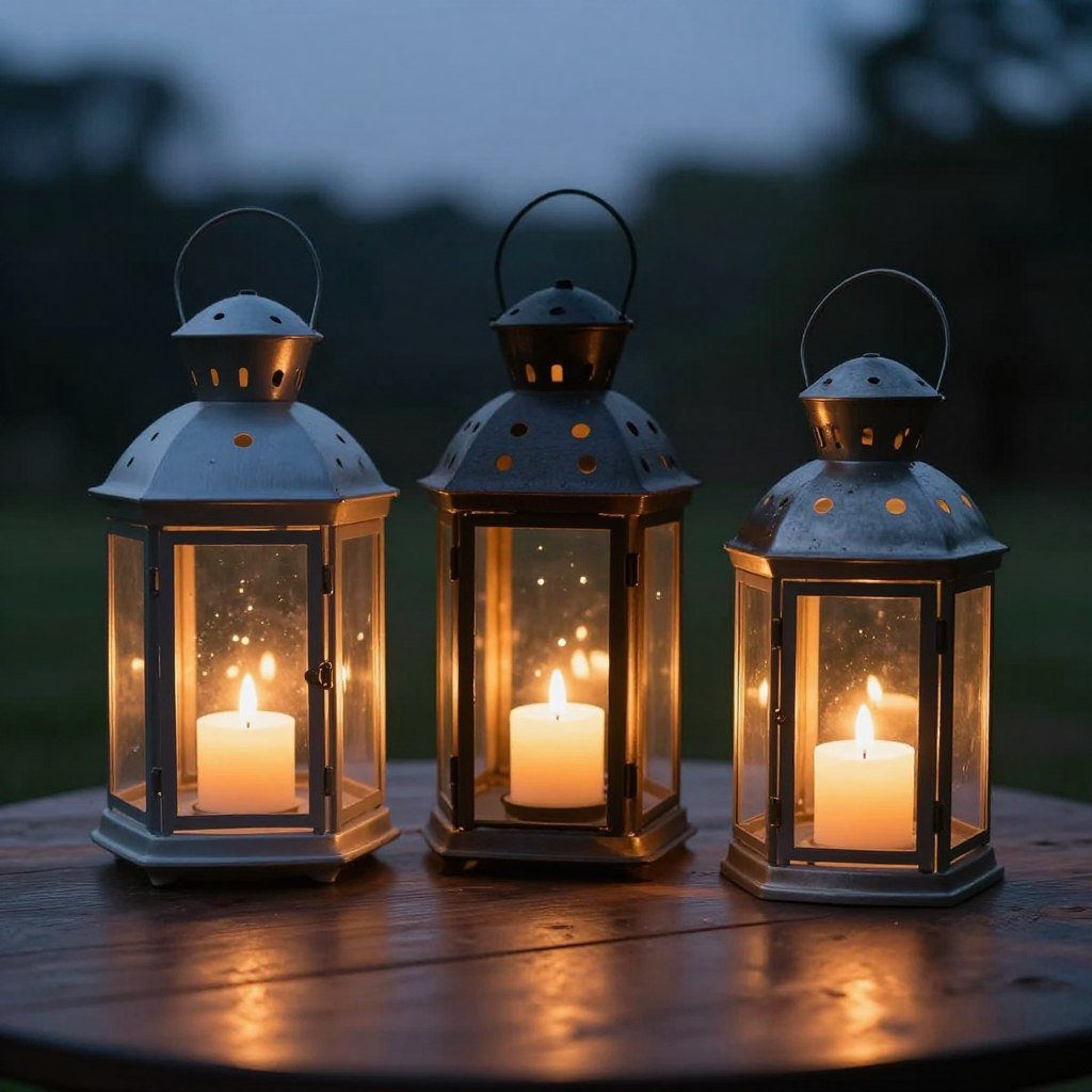 decorative lanterns with LED candles creating ambient lighting for 4th July evening