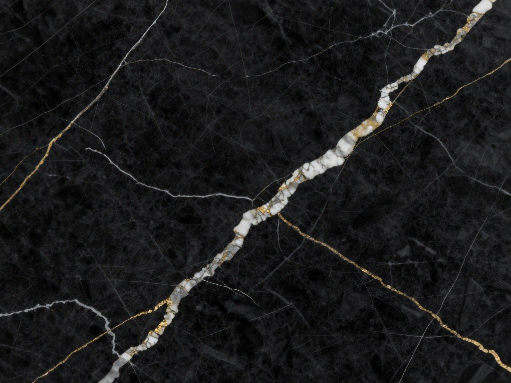 detail of black marble wallpaper with gold veining pattern