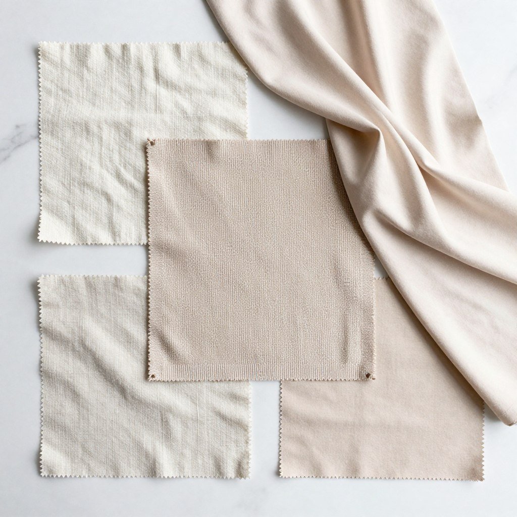 different fabric swatches showing structured and flowing materials