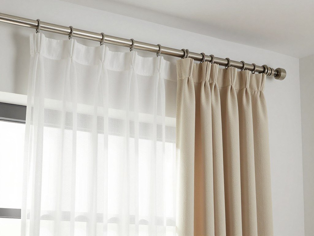 double curtain rod showing layered hanging system for multiple curtain panels