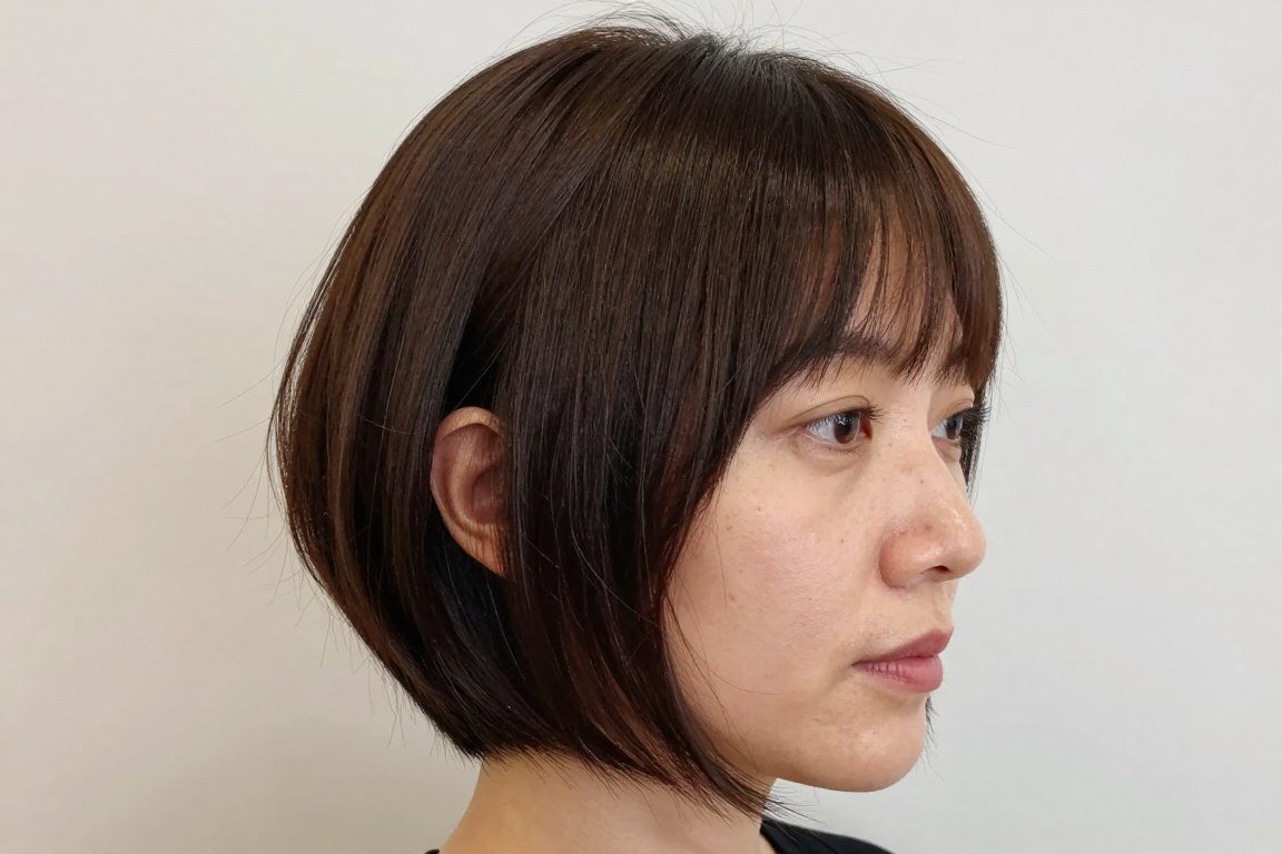 ear-length bob with curtain bangs