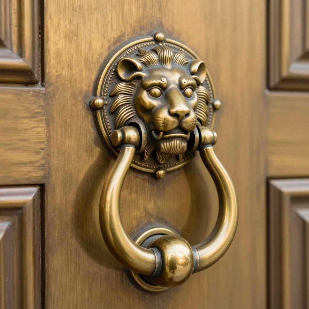 elegant brass door hardware with decorative handle and knocker detail