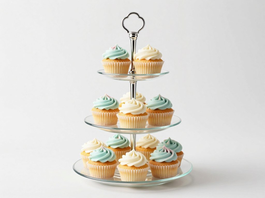 elegant three-tier DIY cupcake stand made from Dollar Tree glass plates and candle holders